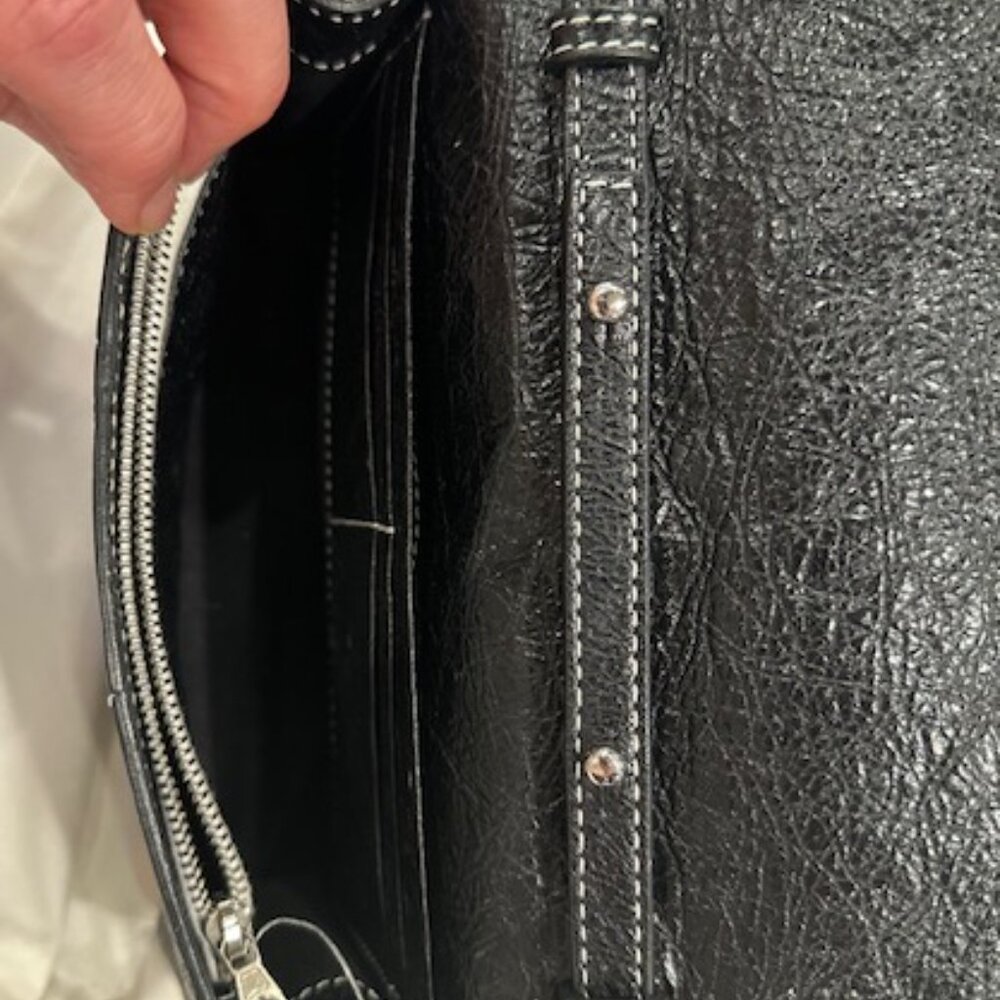 BALENCIAGA BAZAR Stripe Crossbody Shoulder Bag on Chain Blue Black White Leather - Picture 7 of 16